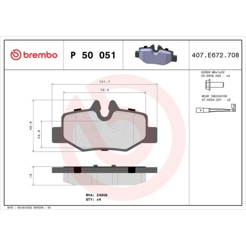 Bremsbelagsatz Scheibenbremse Brembo P50051 Prime Line für Mercedes Benz