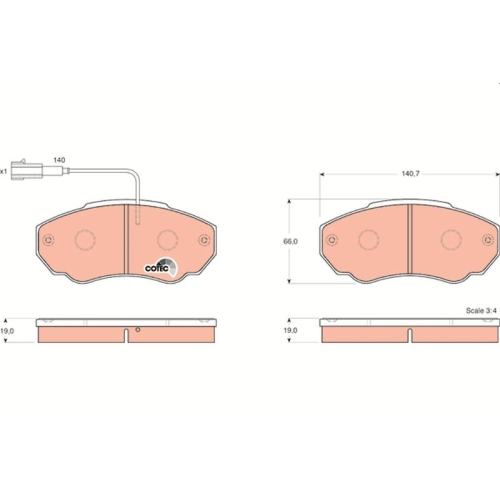 Bremsbelagsatz Scheibenbremse Trw GDB1517 Cotec für Citroën Fiat Peugeot