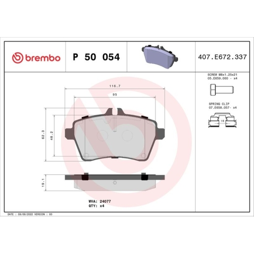 Bremsbelagsatz Scheibenbremse Brembo P50054 Prime Line für Mercedes Benz