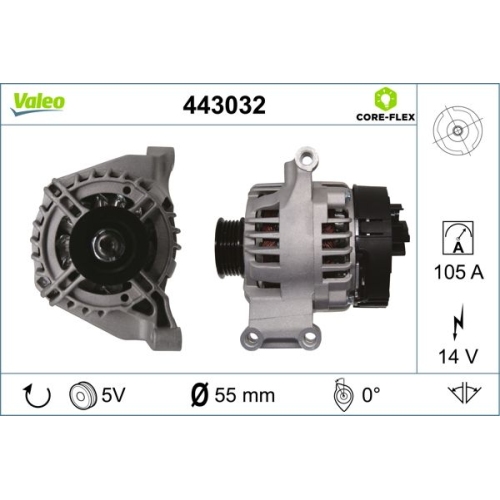 Generator Valeo 443032 Valeo Core-flex für Fiat Für Fahrzeuge Mit Klimaautomatik