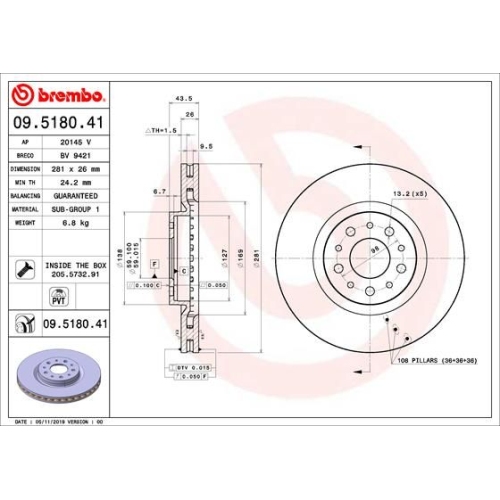 2X Brembo Bremsscheibe Vorderachse Prime Line - Uv Coated für Fiat