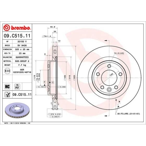 2X Brembo Bremsscheibe Hinterachse Prime Line - Uv Coated für Land Rover