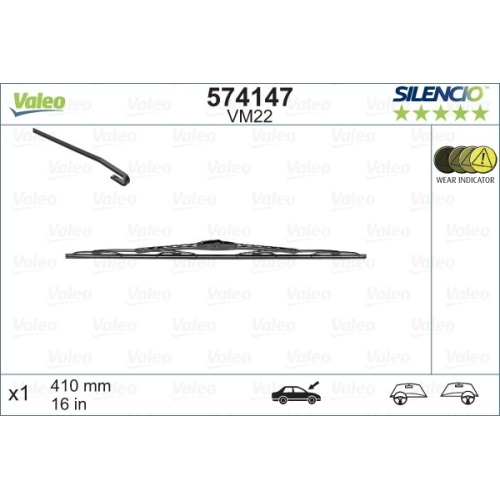 Wischblatt Valeo 574147 Silencio Conventional Single für Ford Nissan Peugeot VW