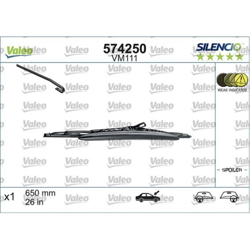 Wischblatt Valeo 574250 Silencio Conventional Single für Peugeot Toyota