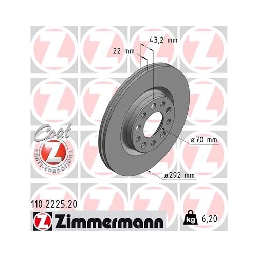 Zimmermann 2X Bremsscheibe Hinterachse Coat Z für Alfa Romeo