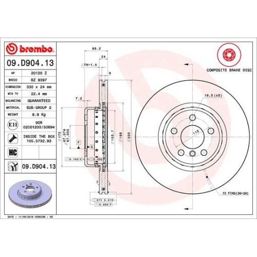 1X Brembo Bremsscheibe Vorderachse Prime Line - Composite für Bmw Toyota