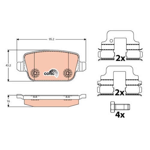 Bremsbelagsatz Scheibenbremse Trw GDB1732 Cotec für Ford Volvo Hinterachse