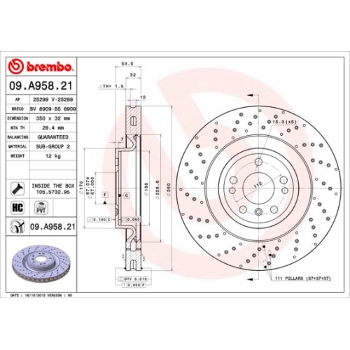 1X Brembo Bremsscheibe Prime Line - Uv Coated für Mercedes Benz