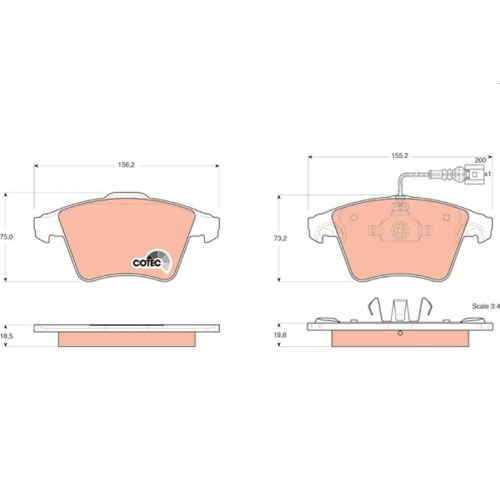 Bremsbelagsatz Scheibenbremse Trw GDB1555 Cotec für VW Vorderachse