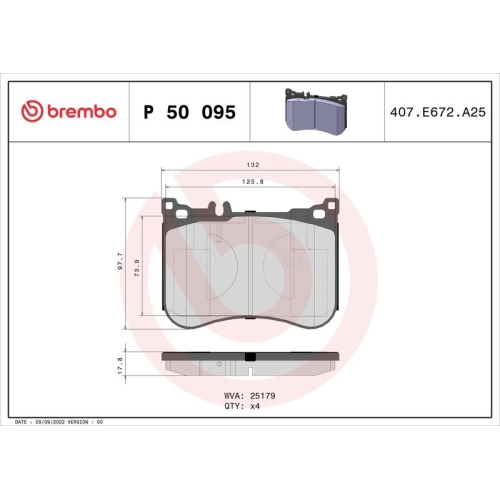 Bremsbelagsatz Scheibenbremse Brembo P50095 Prime Line für Mercedes Benz