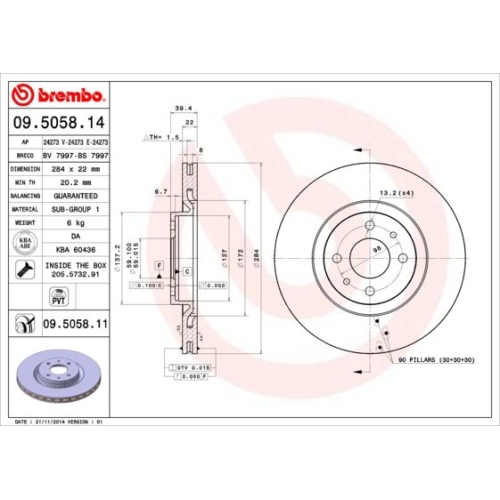 2X Bremsscheibe Brembo 09.5058.11 Prime Line - Uv Coated für Alfa Romeo Fiat