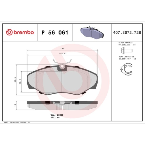 Bremsbelagsatz Scheibenbremse Brembo P56061 Prime Line für Nissan Opel Renault