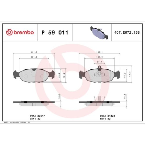 Bremsbelagsatz Scheibenbremse Brembo P59011 Prime Line für Jaguar Opel Vauxhall