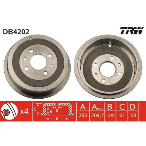 Bremstrommel Trw DB4202 für Alfa Romeo Fiat Lancia Hinterachse