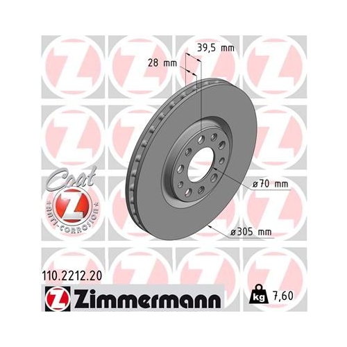 Zimmermann 2X Bremsscheibe Vorderachse Coat Z für Alfa Romeo