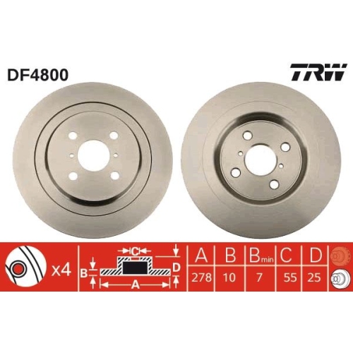 TRW 2X Bremsscheibe Hinterachse für Daihatsu Toyota