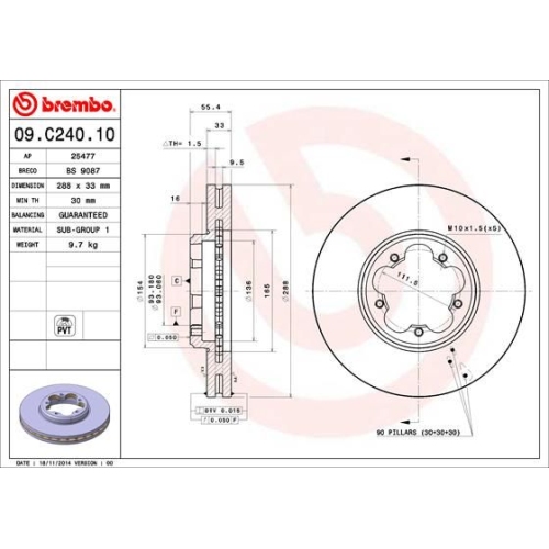 1X Brembo Bremsscheibe Vorderachse Prime Line für Ford Ford (jmc)