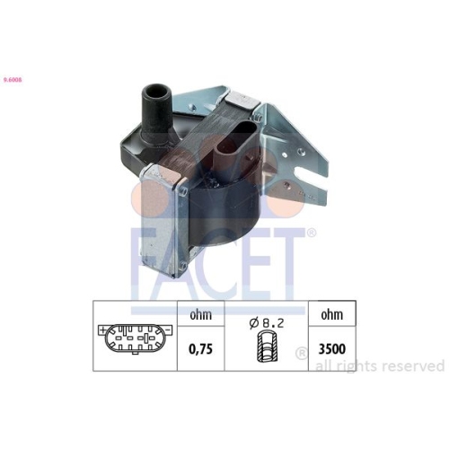 Zündspule Facet 9.6008 Made In Italy - Oe Equivalent für Fiat Lancia