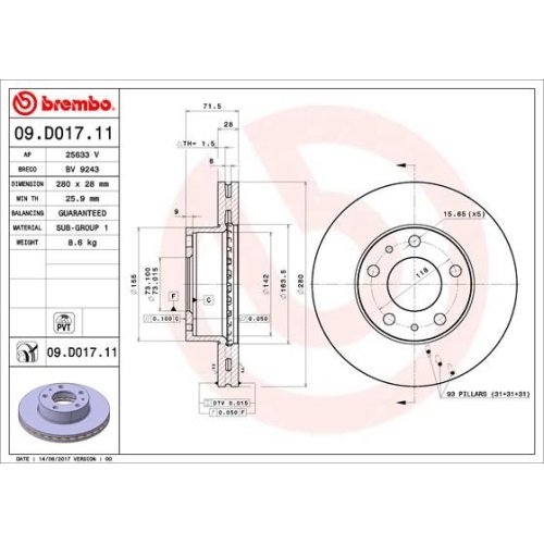 2X Brembo Bremsscheibe Prime Line - Uv Coated für Citroën Fiat Peugeot