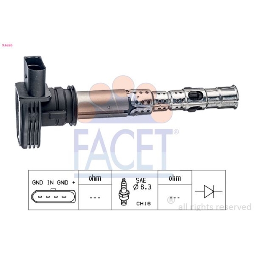 Zündspule Facet 9.6326 Made In Italy - Oe Equivalent für Audi Seat Skoda VW