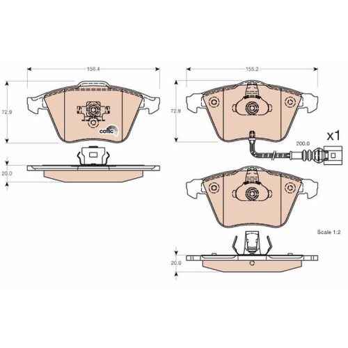 Bremsbelagsatz Scheibenbremse Trw GDB1616 Cotec für Audi Seat Skoda VW