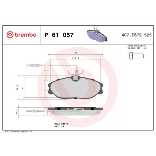 Bremsbelagsatz Scheibenbremse Brembo P61057 Prime Line für Citroën Peugeot