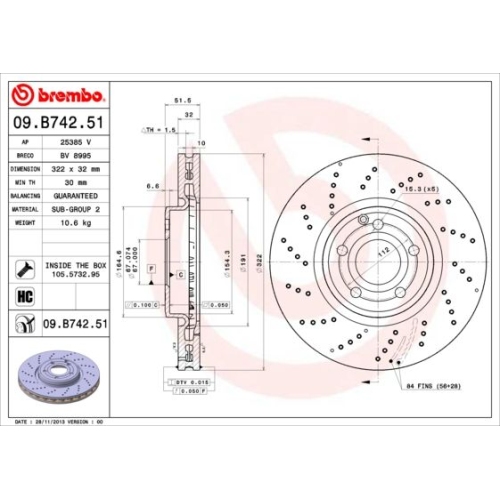 1X Brembo Bremsscheibe Prime Line - Uv Coated für Mercedes Benz