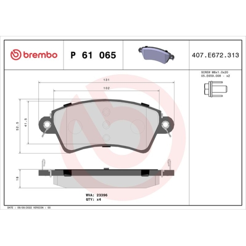 Bremsbelagsatz Scheibenbremse Brembo P61065 Prime Line für Citroën Peugeot