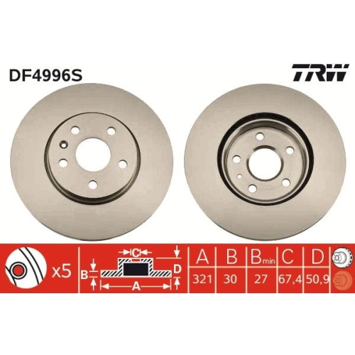 TRW 1X Bremsscheibe Vorderachse für Opel Saab Vauxhall Chevrolet