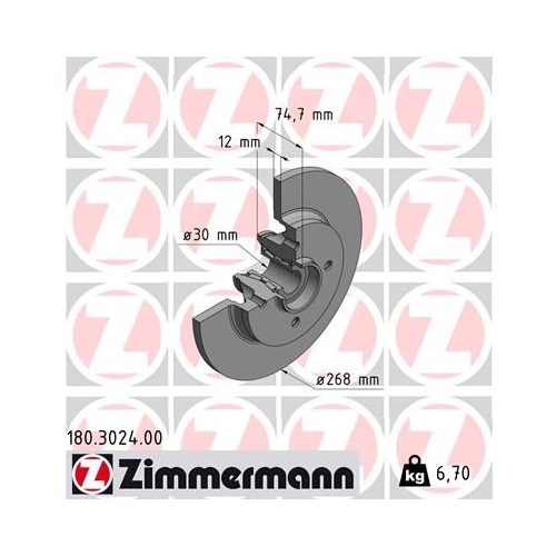 Zimmermann 1X Bremsscheibe für Citroën/peugeot Peugeot (df Psa)