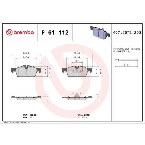 Bremsbelagsatz Scheibenbremse Brembo P61112 Prime Line für Peugeot Vorderachse