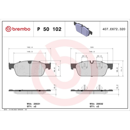 Bremsbelagsatz Scheibenbremse Brembo P50102 Prime Line für Mercedes Benz