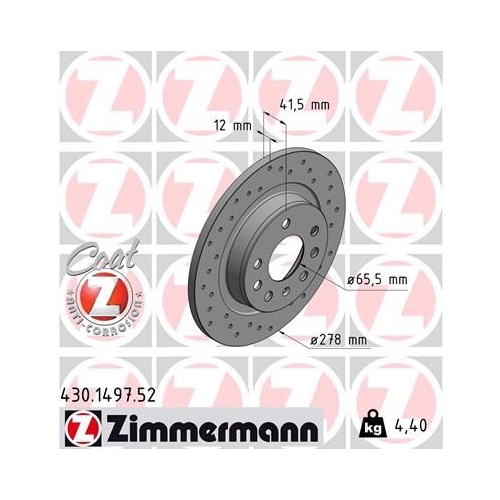 Zimmermann 2X Bremsscheibe Hinterachse Sport Z für Fiat Opel Saab Baic