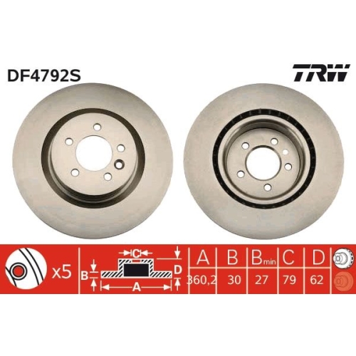 TRW 1X Bremsscheibe Vorderachse für Land Rover