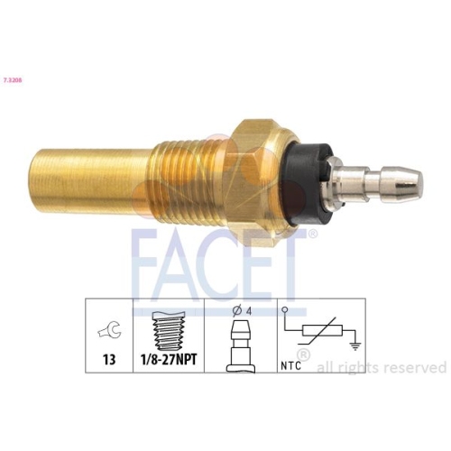 Sensor Kühlmitteltemperatur Facet 7.3208 Made In Italy - Oe Equivalent für MG