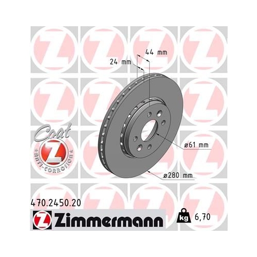 Zimmermann 2X Bremsscheibe Vorderachse Coat Z für Renault Dacia