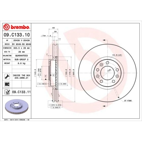 1X Brembo Bremsscheibe Prime Line - Uv Coated für Citroën Opel Peugeot