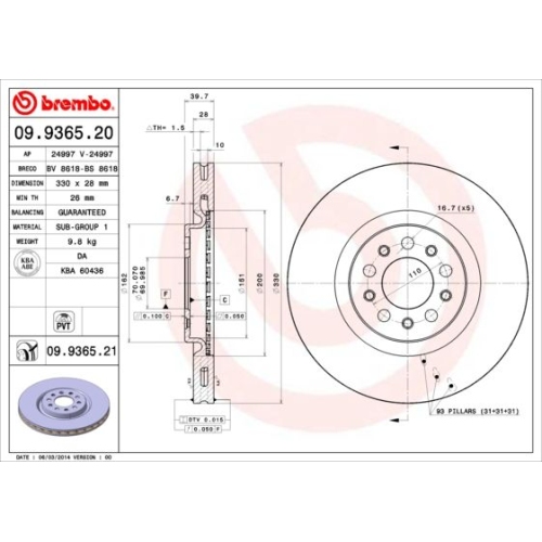 1X Brembo Bremsscheibe Vorderachse Prime Line - Uv Coated für Alfa Romeo