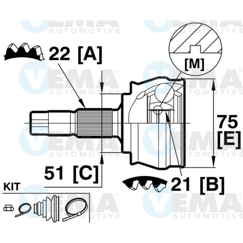 Gelenksatz Antriebswelle Vema 18759 für Alfa Romeo Fiat Lancia Radseitig