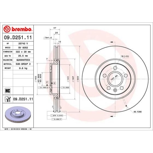 1X Brembo Bremsscheibe Vorderachse Prime Line - Uv Coated für Volvo