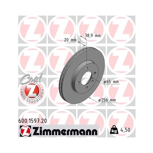 Zimmermann 2X Bremsscheibe Vorderachse Coat Z für Vag Vw (svw)