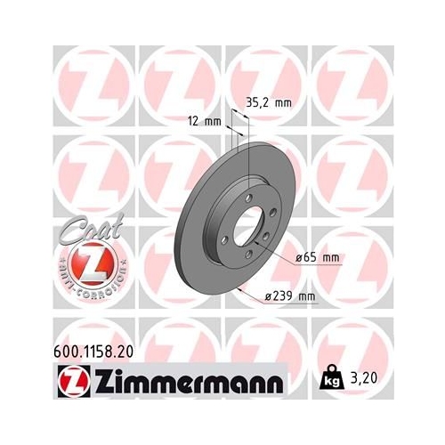 Bremsscheibe Zimmermann 600.1158.20 Coat Z für Vag Vw (faw) Vorderachse