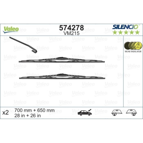 Wischblatt Valeo 574278 Silencio Conventional Set für Vorne