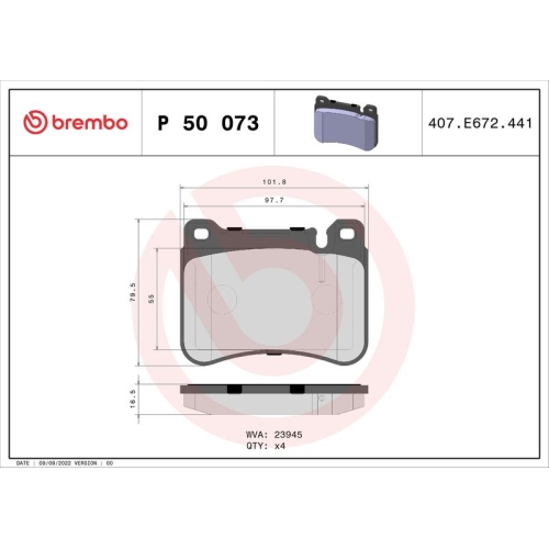 Bremsbelagsatz Scheibenbremse Brembo P50073 Prime Line für Mercedes Benz