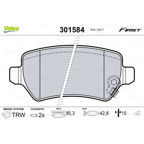 Bremsbelagsatz Scheibenbremse Valeo 301584 First für Opel Vauxhall Kia