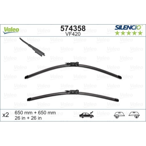 Wischblatt Valeo 574358 Silencio Flat Blade Set für Seat Vorne