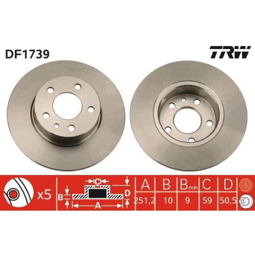 TRW 2X Bremsscheibe Hinterachse für Alfa Romeo Fiat Lancia