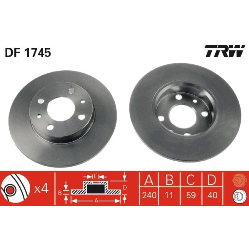 TRW 2X Bremsscheibe Hinterachse für Alfa Romeo Fiat Ford Lancia Abarth