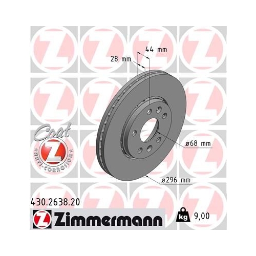 Zimmermann 2X Bremsscheibe Coat Z für Fiat Nissan Opel Renault Vauxhall