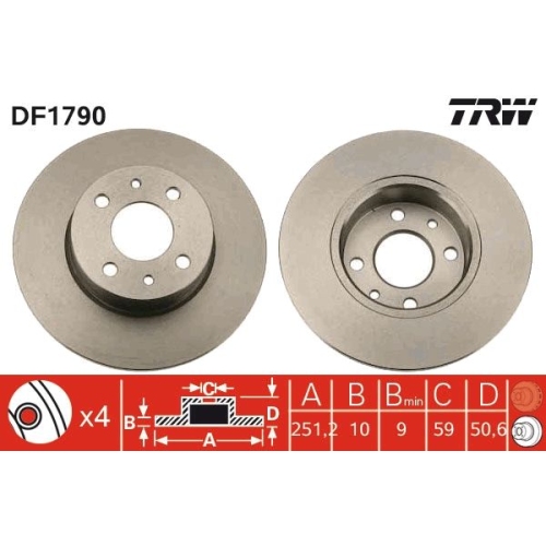 TRW 2X Bremsscheibe Hinterachse für Alfa Romeo Chrysler Fiat Lancia